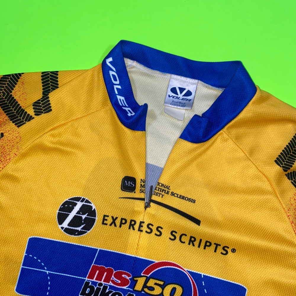 Voler Mens‎ MS 150 Bike Tour 2006 Cycling Jersey Yellow Red Blue Partial Zip Sm